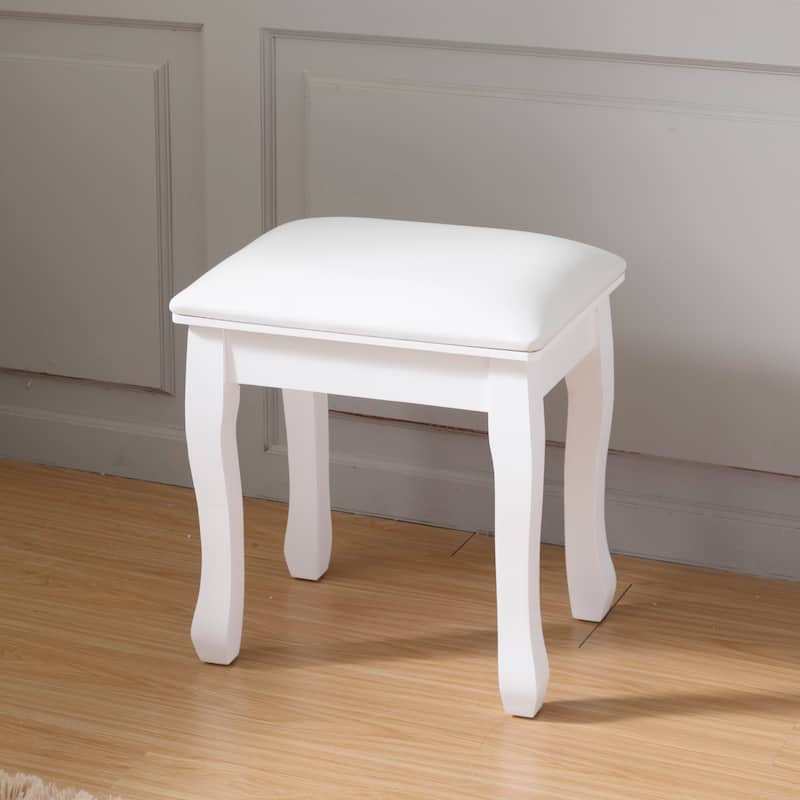 Vanity Stool Padded Makeup Bench with Solid Wood Legs - White