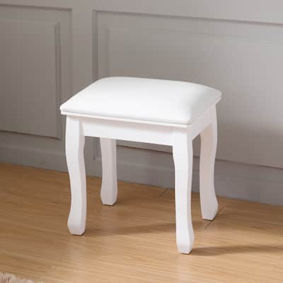 Vanity Stool Padded Makeup Bench with Solid Wood Legs - White