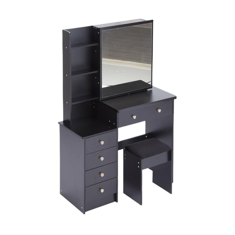 37" Full-Size Vanity Set with Sliding Mirror & Cushioned Stool