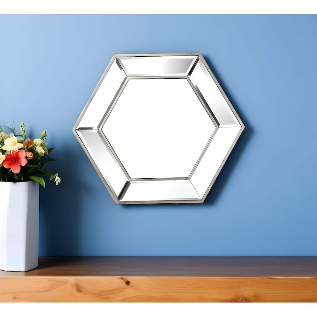 HomeRoots 18" Silver Hexagon Glass Framed Accent Mirror - 20.7' X '17.9' X '1.6