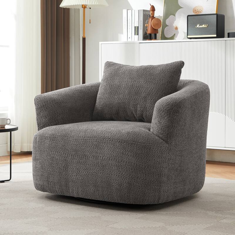 Swivel Chair Accent Chair with Pocket Spring Cushion, Upholstered Barrel Sofa Chair with a Throw Pillow