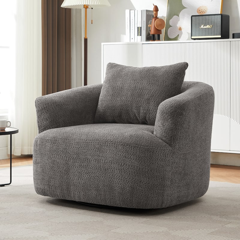 Upholstered Swivel Sofa Chair, Barrel Accent Chair for Office with Throw Pillow, Living Room Sofa Chair with Swivel Base - Grey