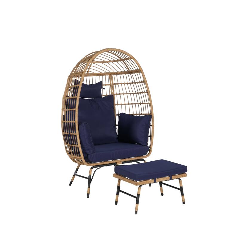 2-Piece Oversized Outdoor Rattan Egg Chair with Ottoman