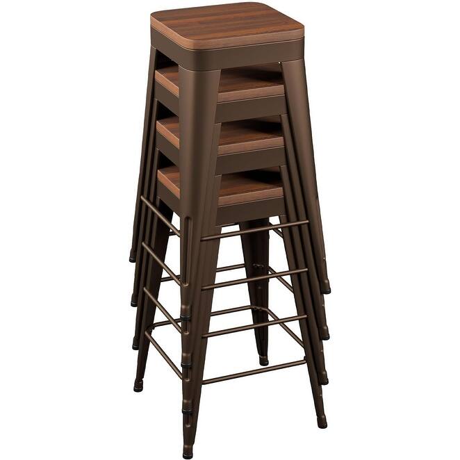 Counter Stools with Metal Frame Backless Counter Height Bar stools 24" Seat Height Kitchen Bar Furniture Stools with Wooden Seat