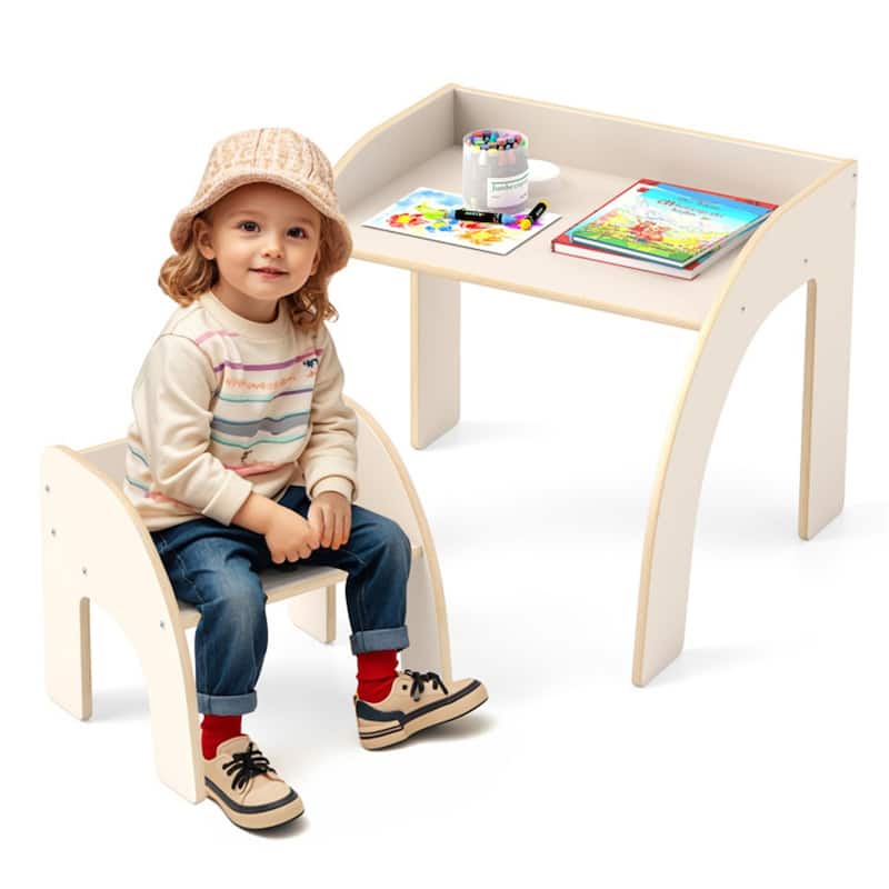 Kids Table and Chair Set for Children 3+ Years Old Multipurpose Drawing Writing Play Furniture - 23.5" x 23.5" x 19.5"