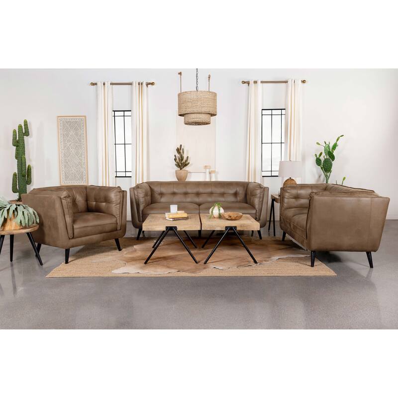 Thatcher Upholstered Tuxedo Arm Sofa Set Brown