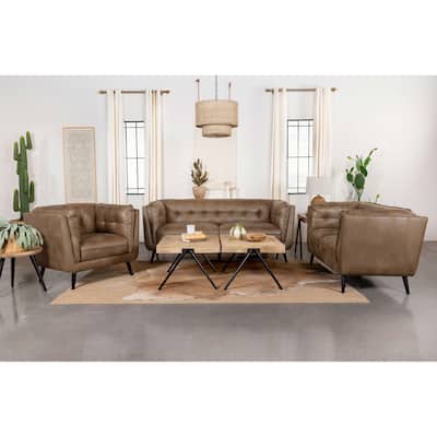 Thatcher Upholstered Tuxedo Arm Sofa Set Brown
