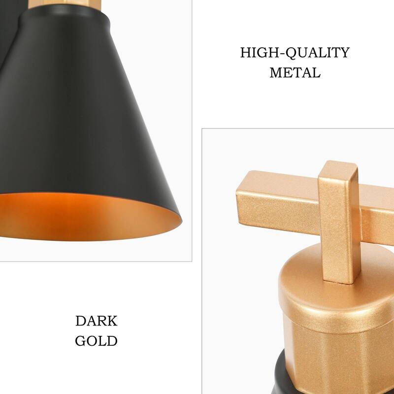 Reuel Modern Black Gold 2-Light Bathroom Vanity Lights Linear Wall Sconces for Powder Room - 14'' L x 7.5'' W x 8.5'' H