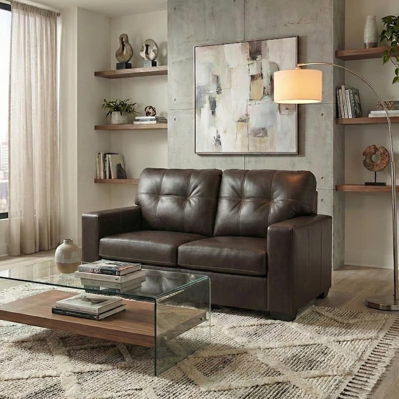 Roundhill Furniture Holmes Leather 3-Piece Living Room Set, Sofa Loveseat and Lounge Chair