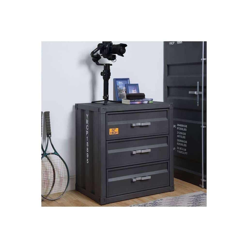 Modern Accent Cabinet with Drawers - Gunmetal Finish Storage Organizer