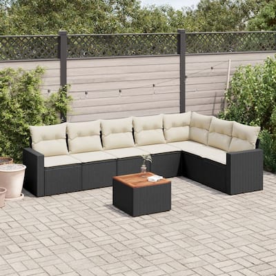 vidaXL Patio Sofa Set with Cushions Outdoor Furniture 8 Piece Poly Rattan - 25.8 x 24.4 x 27.2