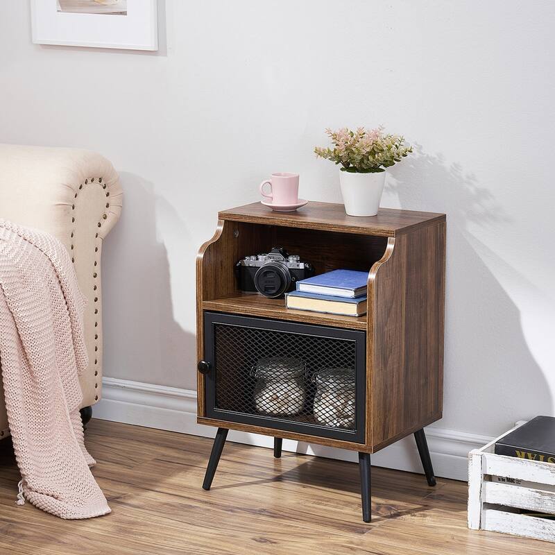 VECELO Mid CenturyEnd Tables with Storage Shelf, Brown Modern Nightstand/Bedside Table/Side Table/Sofa Table