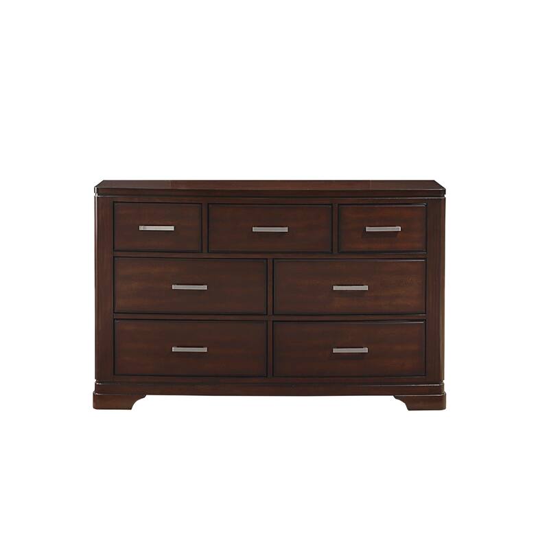 Hudy 56 Inch Dresser with 7 Drawers, Cherry Brown Birch Veneer