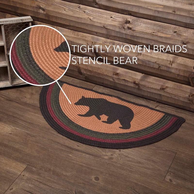 Wyatt Stenciled Bear Jute Rug Half Circle w/ Pad 16.5x33