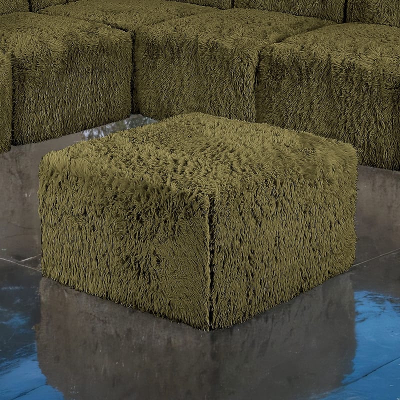 Furniture of America Ylena Modern Faux Fur Foam Modular Compressed Sofa Chair - Ottoman - Olive Green