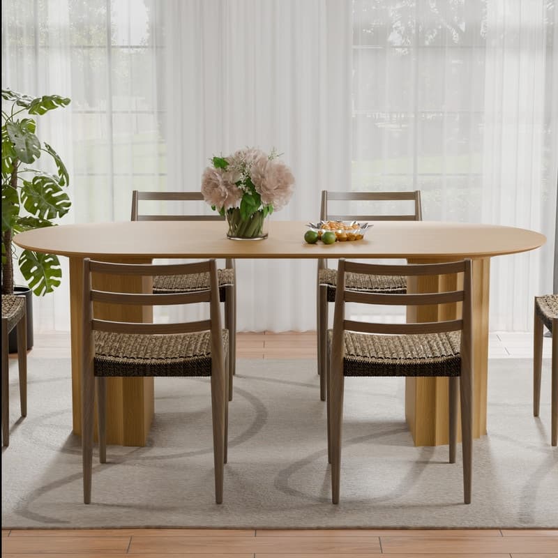 79" Oval Solid Wood Dining Table Duble Pedestal Seats 6