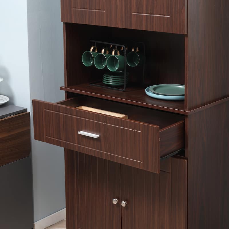 HOMCOM 72" Kitchen Buffet with Hutch, Freestanding Pantry Cupboard with Utility Drawer, 2 Door Cabinets and Countertop, Brown