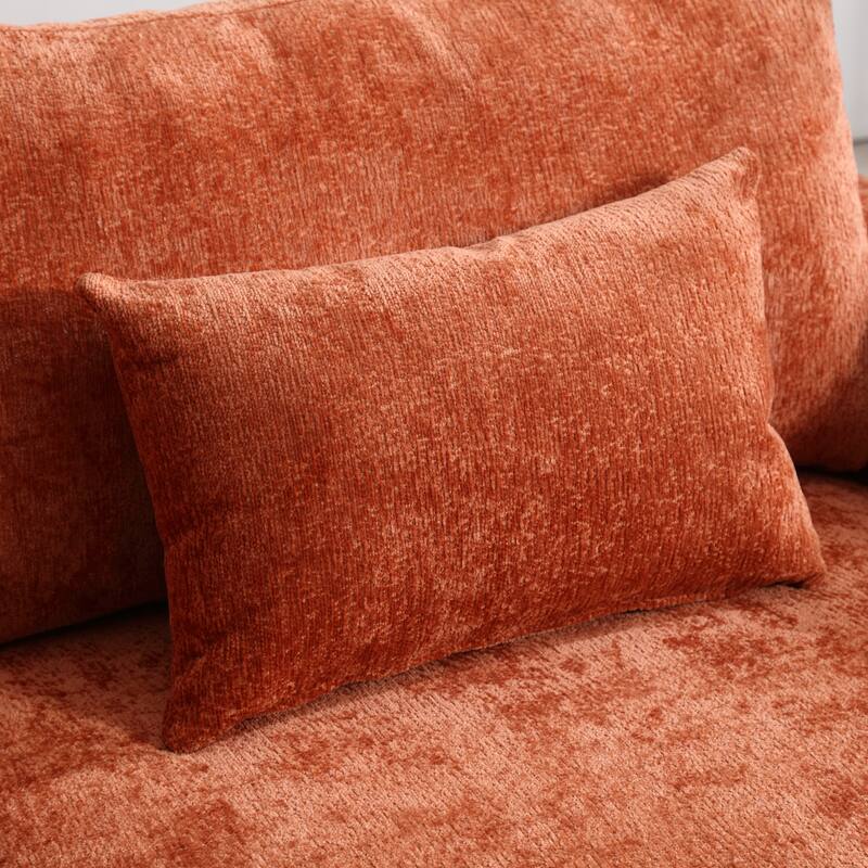 2-Seat Dark Orange Chenille Loveseat Sofa for Living Room and Bedroom