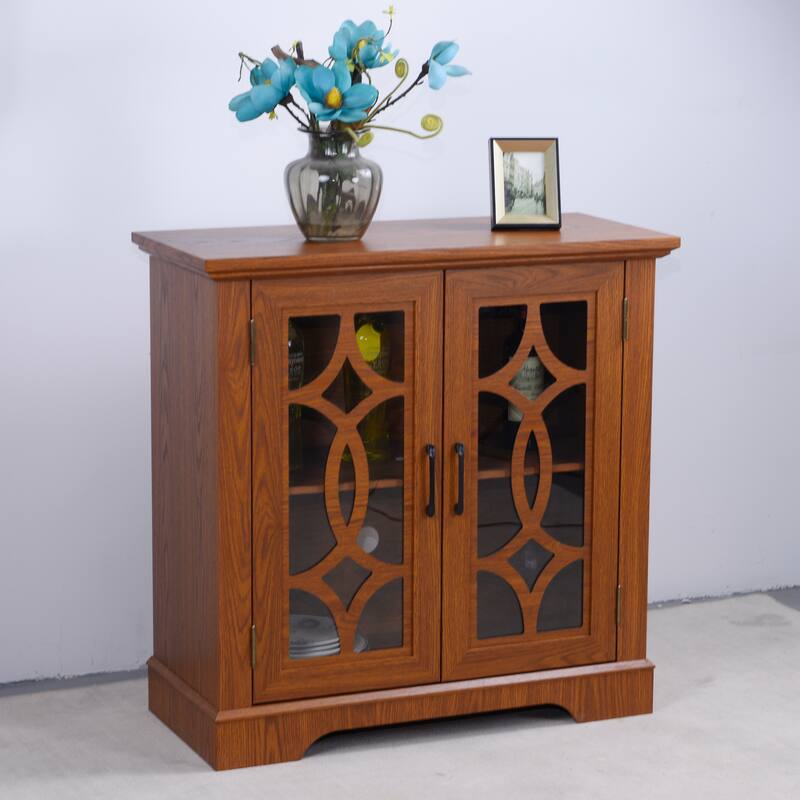 Spacious size sideboard 2 clear tempered glass doors buffet with adjustable shelf