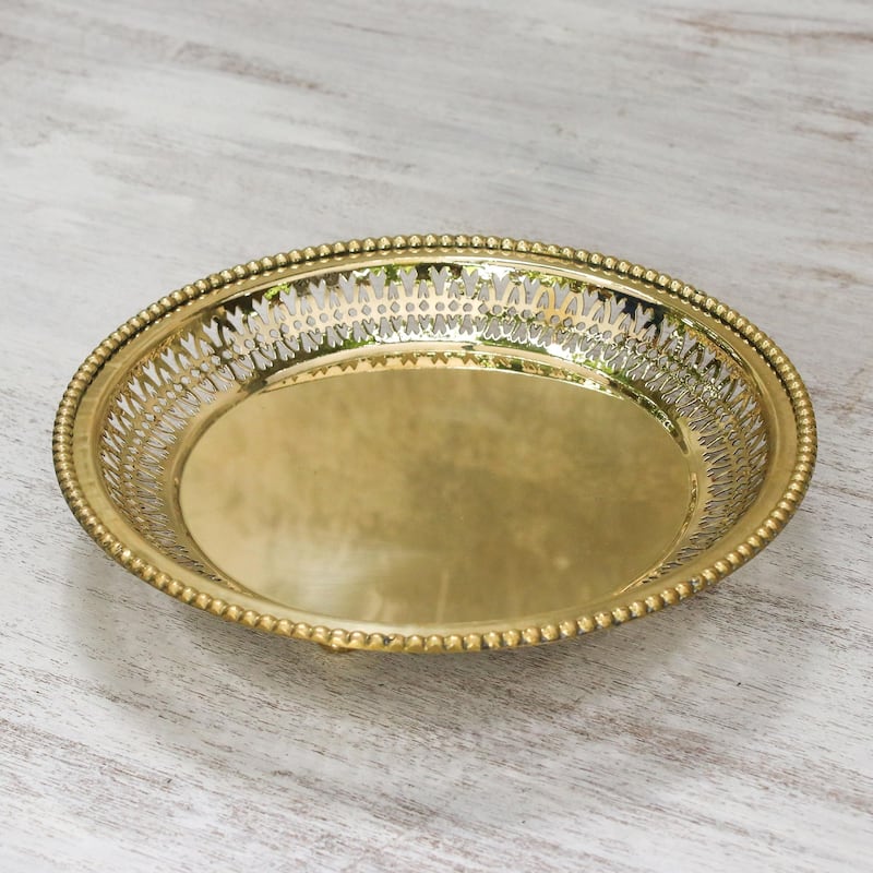 Novica Handmade Architectural Inspiration Brass Decorative Tray