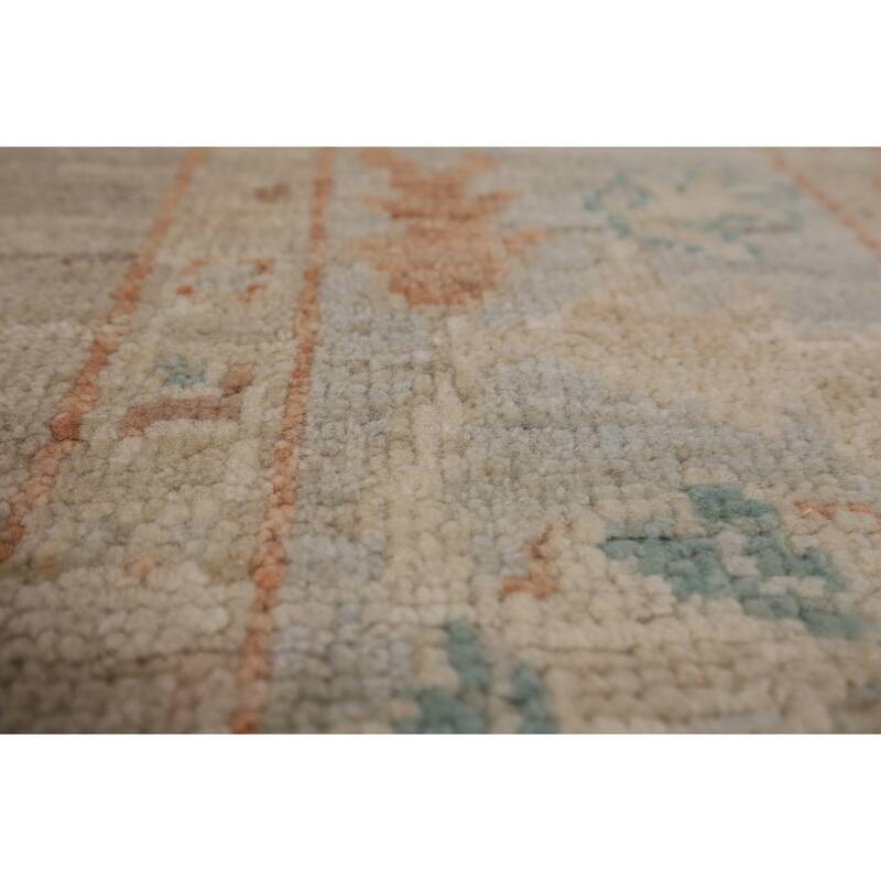 Vegetable Dye Beige Oushak Turkish Area Rug Hand-Knotted Wool Carpet - 3'10"x 5'8"