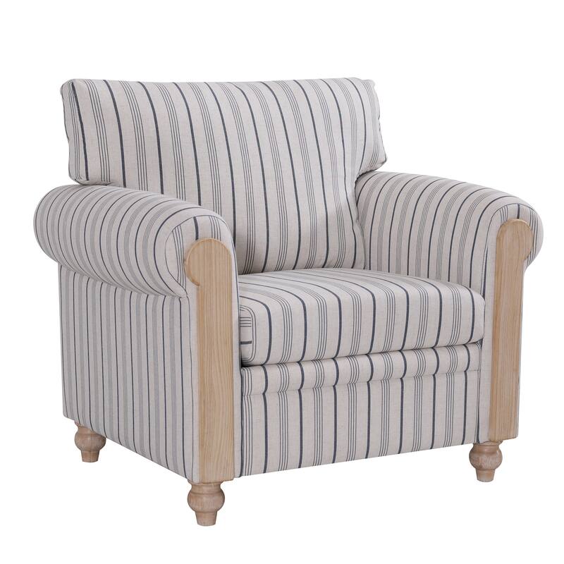 Stripe Accent Chair for Living Room, Upholstered Reading Chair Arm Chair Mid Century Modern Single Sofa with Rolled Arms