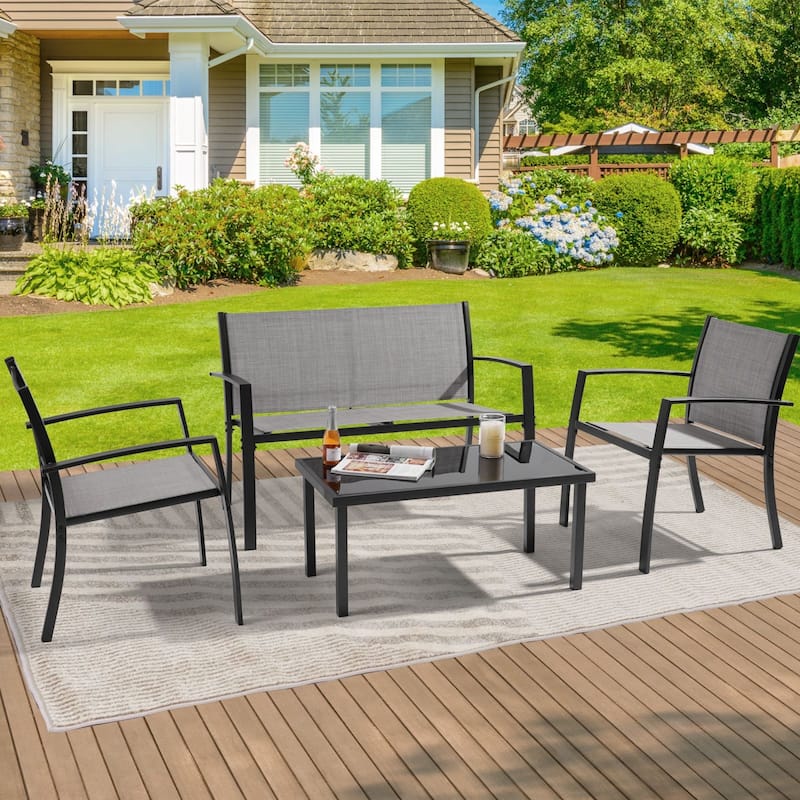 Bonosuki 4 Pieces Patio Furniture Sets Textilene Bistro Sets - Coal Gray