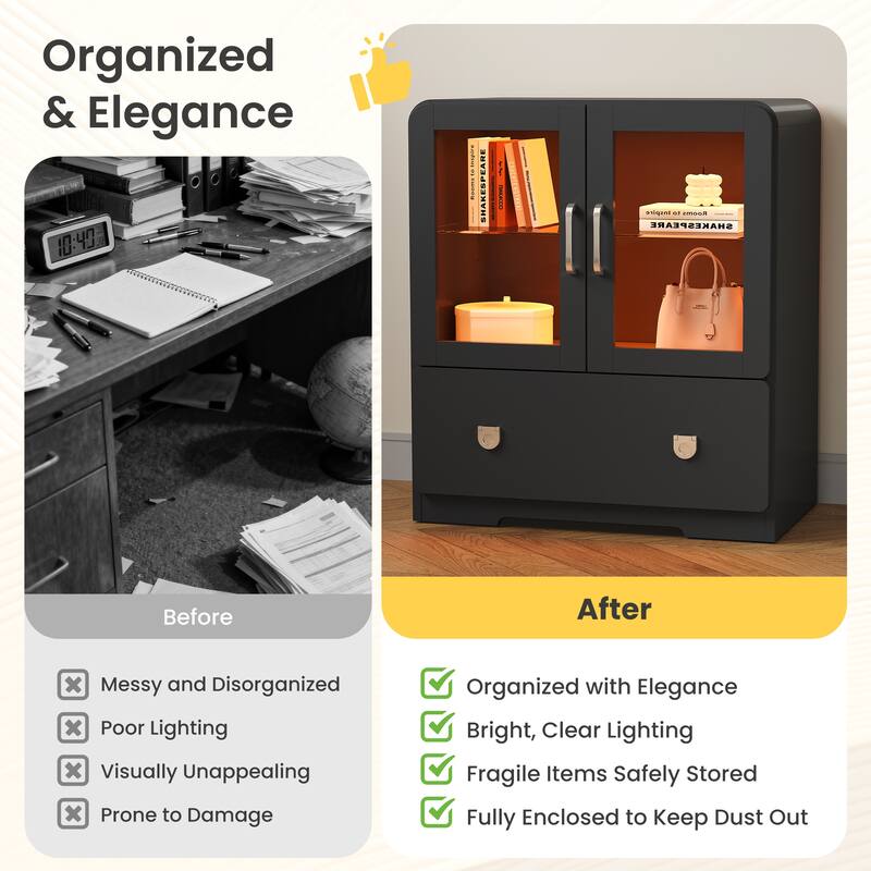 27'' Tall Display Cabinet with Acrylic Doors and LED Lights - N/A