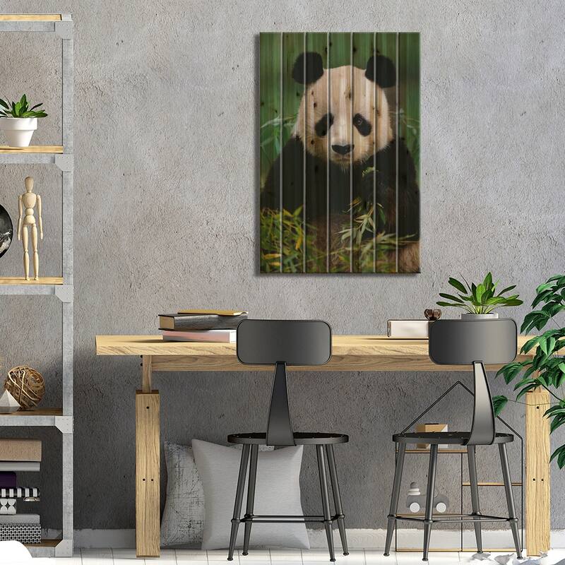 Giant Panda Eating Bamboo, China Print On Wood by Gerry Ellis - Multi-Color