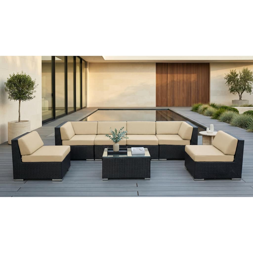 Ohana Outdoor 7-pc. Cushioned Black Wicker Conversation Set - No Assembly