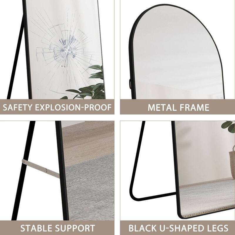 65" Modern Aluminium Framed Freestanding Full Length Mirror in Black