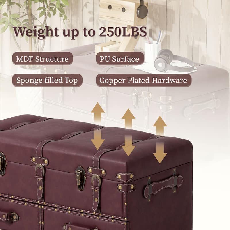 COZAYH Vintage Storage Ottoman Bench, Chest Cabinet with Latch Closure and Buckle for Bedroom Closet Home Organizer Decorative