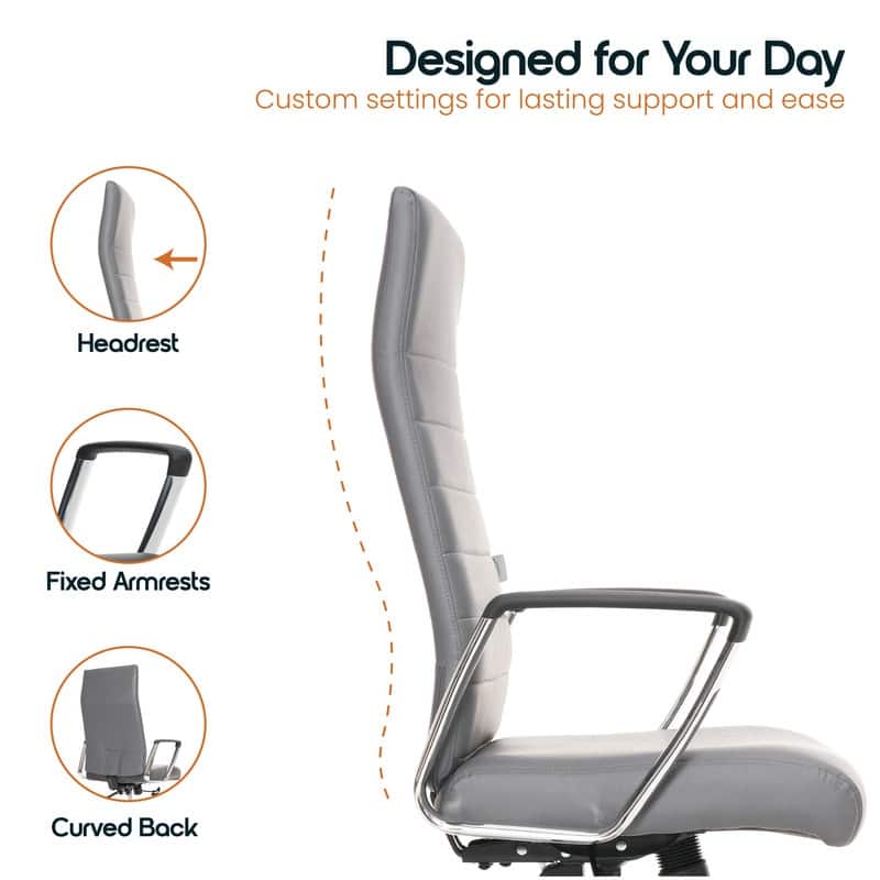 Hilton Modern High Back Ergonomic Leather Office Chair with Adjustable Height, Swivel, and Tilt for Conference or Executive Desk