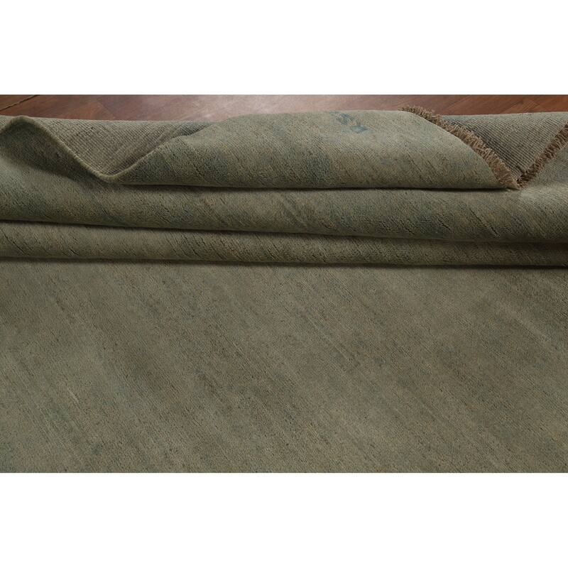 Sage Green Solid Gabbeh Modern Area Rug Hand-Knotted Wool Carpet - 6'10" x 9'5"