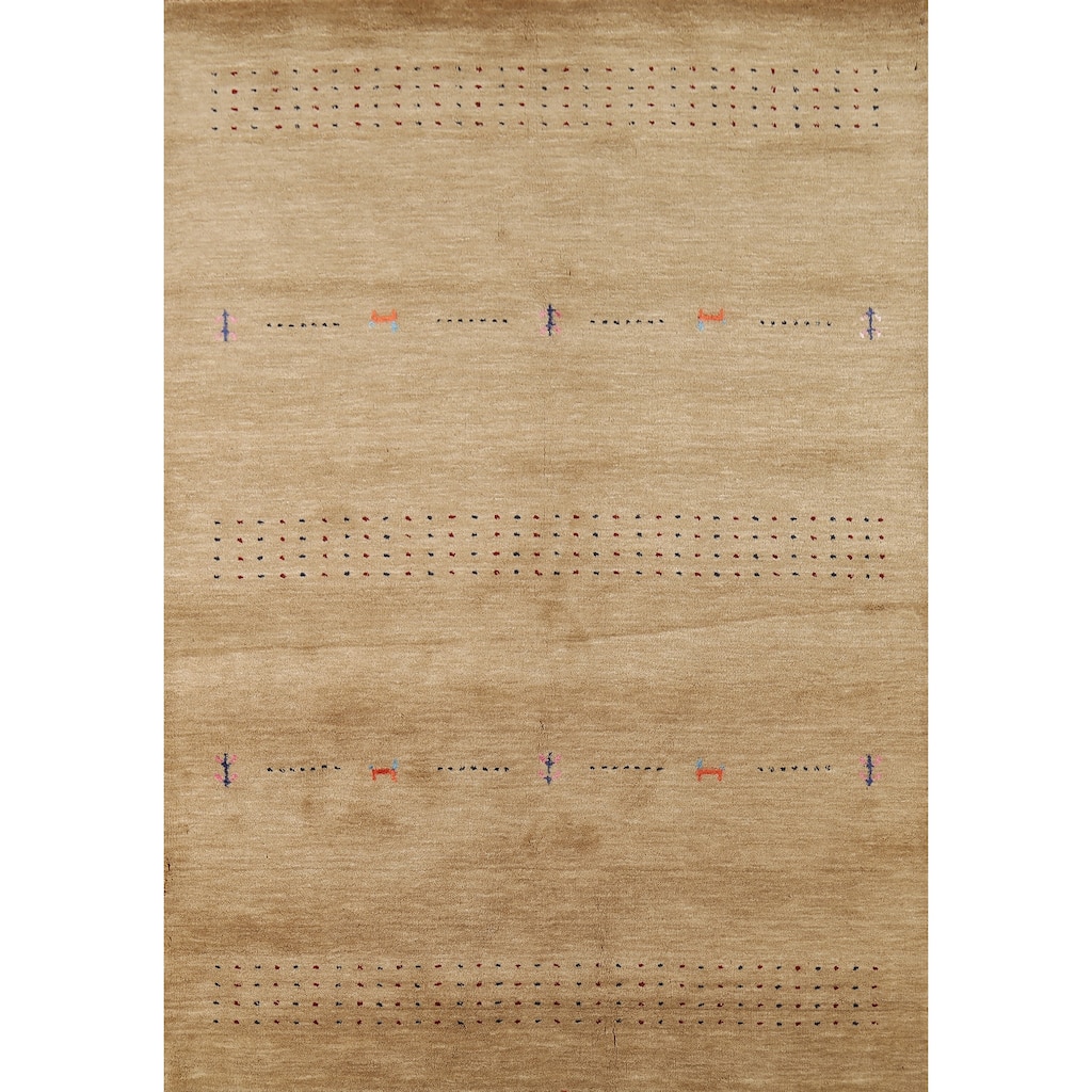 Gold Tribal Gabbeh Indian Area Rug Hand-Knotted Wool Carpet - 4'9"x 6'4"