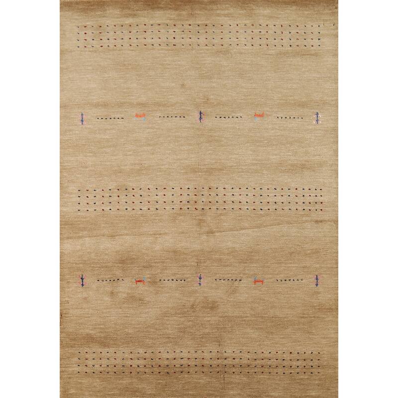 Gold Tribal Gabbeh Indian Area Rug Hand-Knotted Wool Carpet - 4'9"x 6'4"