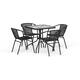 28'' Square Glass Metal Table with Rattan Edging and 4 Rattan Stack Chairs