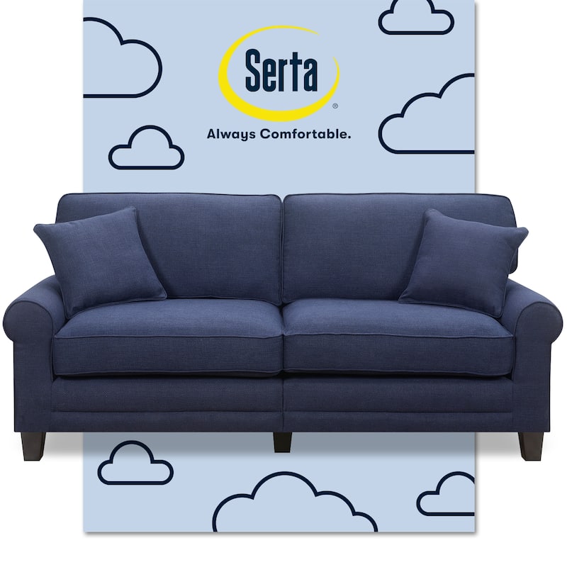 Serta Copenhagen 73" Sofa Couch for Two People, Pillowed Back Cushions and Rounded Arms, Durable Modern Upholstered Fabric - Navy Blue