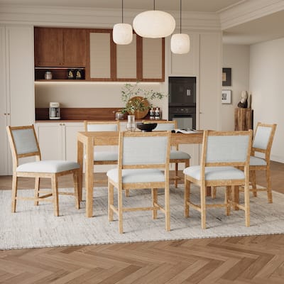 Roomfitters 7-Piece Retro Rectangular Wood Dining Table Set for 6 with Upholstered Chairs, Kitchen Dining Furniture