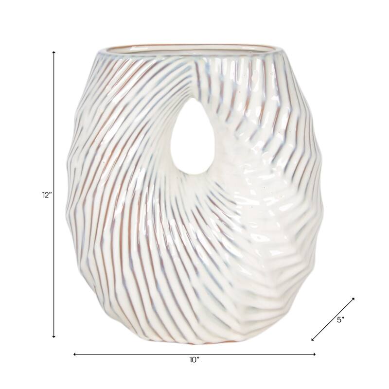 Ceramic Decorative Vase with Coastal Shell and Wavy Textured Design