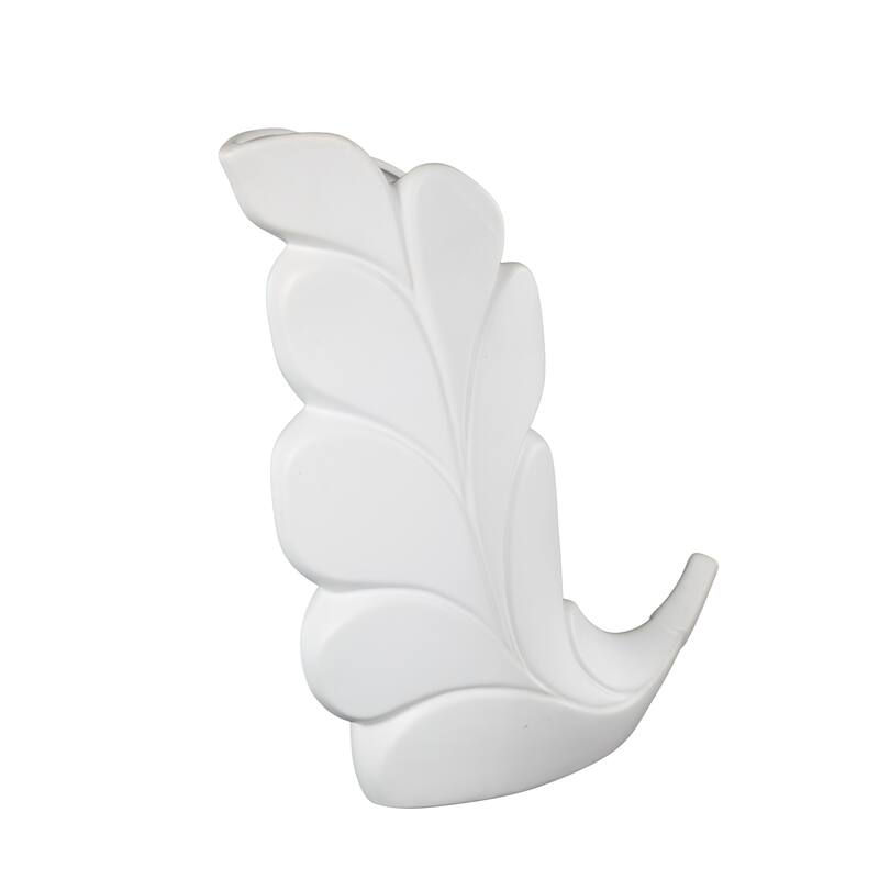 White Ceramic Slanted Leaf Decorative Vase