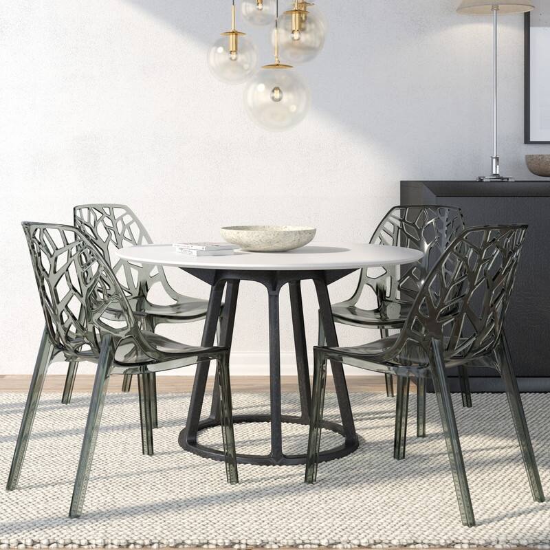Cornelia Modern Stackable Dining Chair with Cut-out Design Accent Side Chair for Dining rooms, Patios, or Kitchens (Set of 4) - Transparent Black
