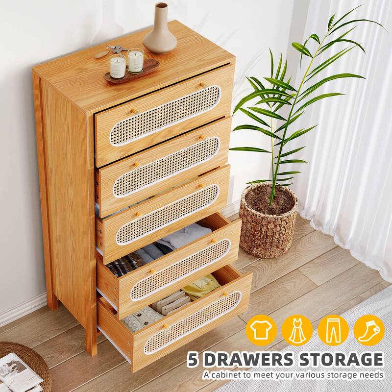 Moasis 4-6-Drawer Dresser Chest Drawer Storage Cabinet Rattan Wood Closet