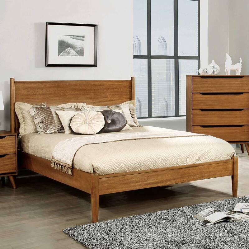 Mid Century Modern Oak Finish 3pc Platform Bedroom Furniture Set ...