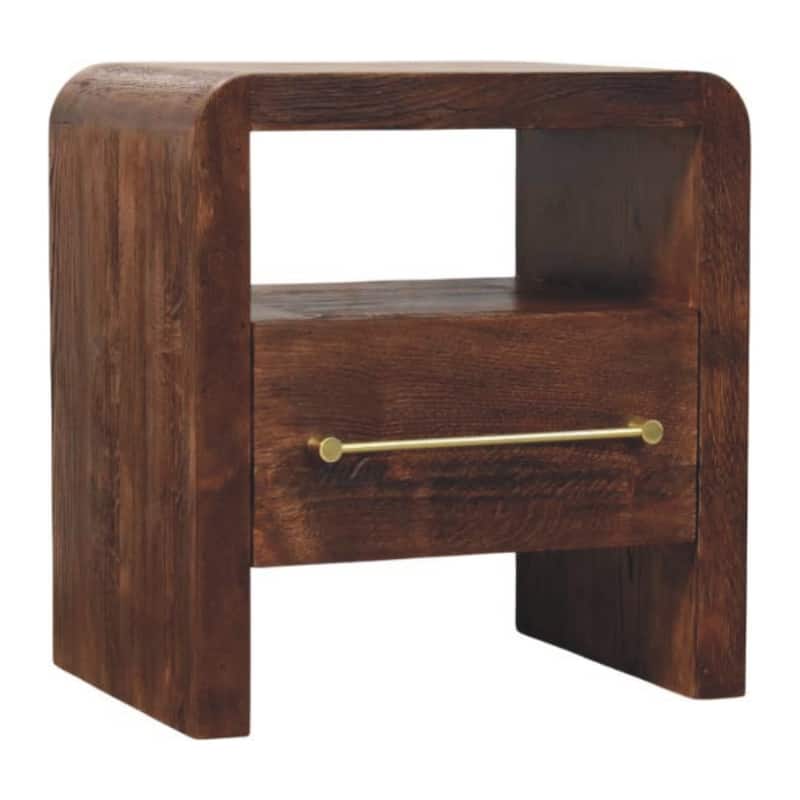 Artisan Furniture Solid Wood Tiger Oak Open Bedside with Brass Handle,1-Drawer,1 Shelf