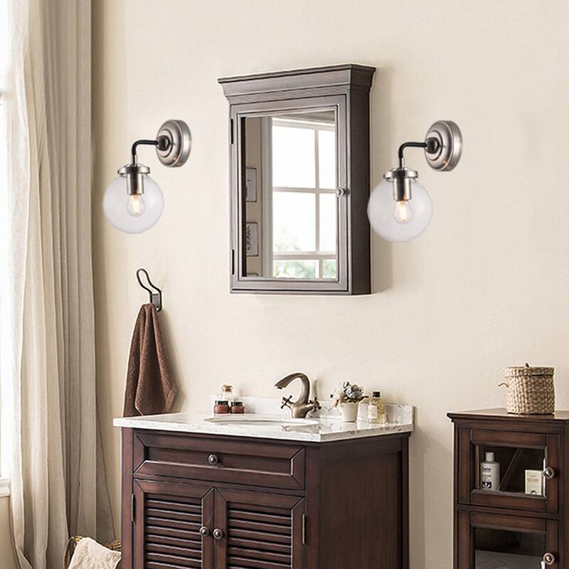 1 Light Silver and Black Wall Sconce with Glass Shade