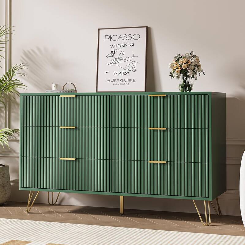 FURNIWAY Fluted Drawer Dresser for Bedroom