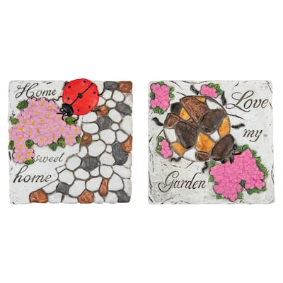 2 Love my Garden Home Sweet Home Floral Outdoor Garden Stones 7"