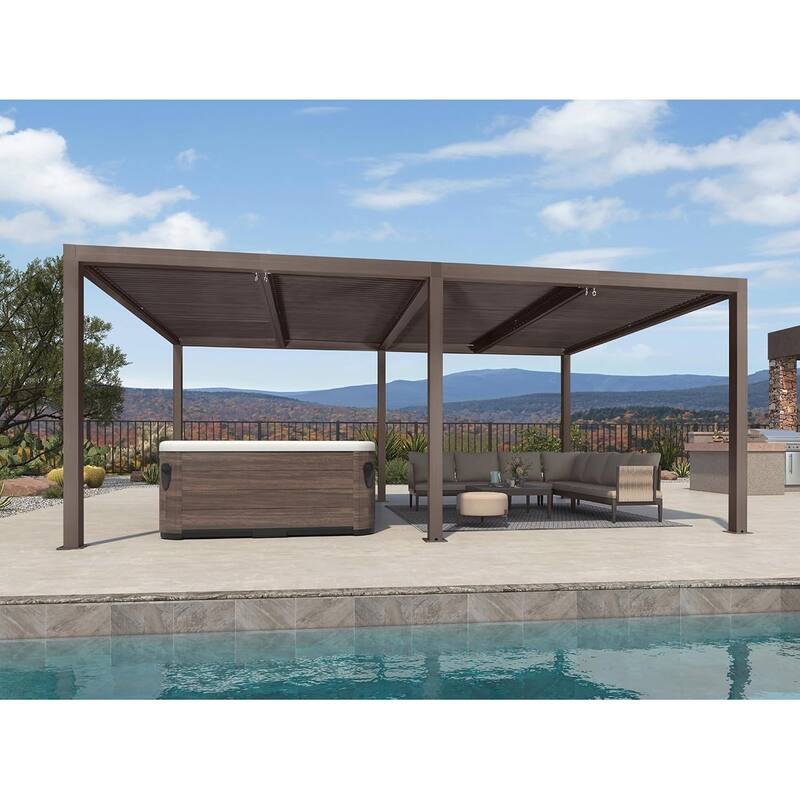 PURPLE LEAF Bronze Louvered Pergola with Adjustable Roof for Deck Backyard Garden Hardtop Gazebo - 12' x 20' - Bronze