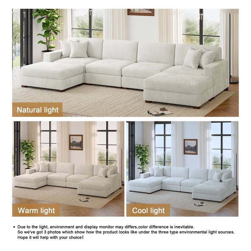 Modern Chenille Oversized Modular Sectional Sofa with 2 Ottoman